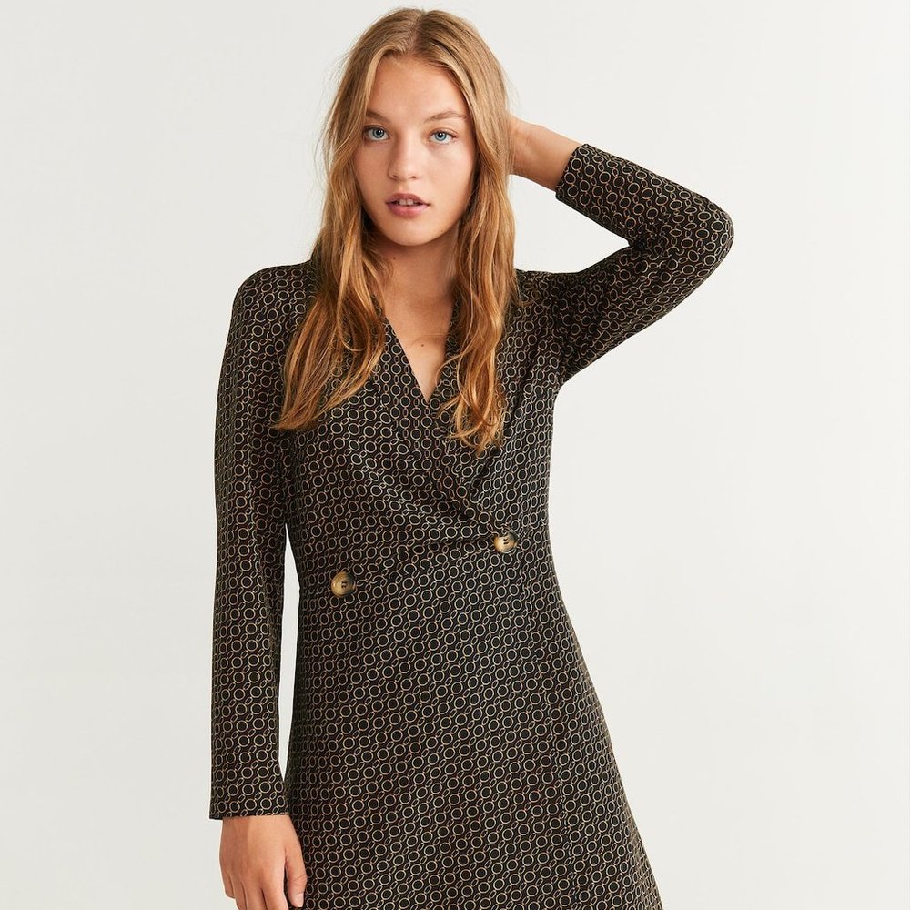 MANGO Chain Print Wrap Dress Size S Short US4